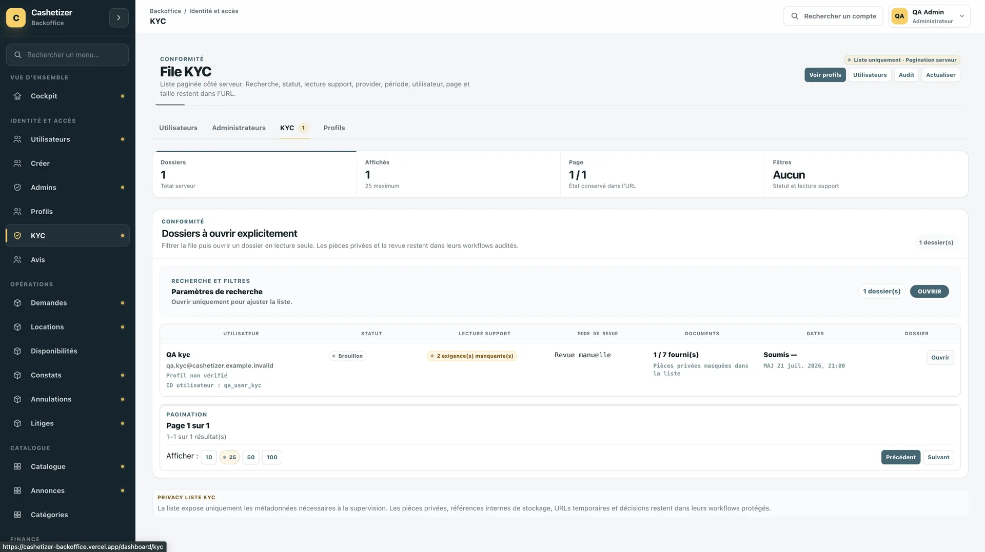 Cashetizer — File KYC et contrôle des dossiers