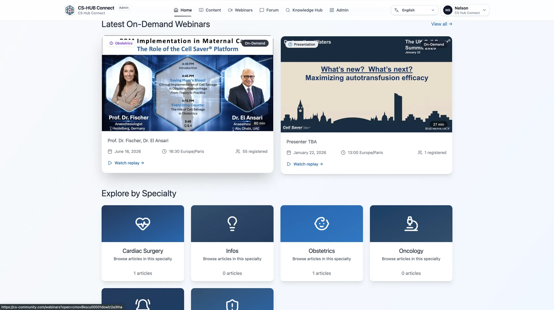 CS Hub — Webinaires à la demande et navigation par spécialité