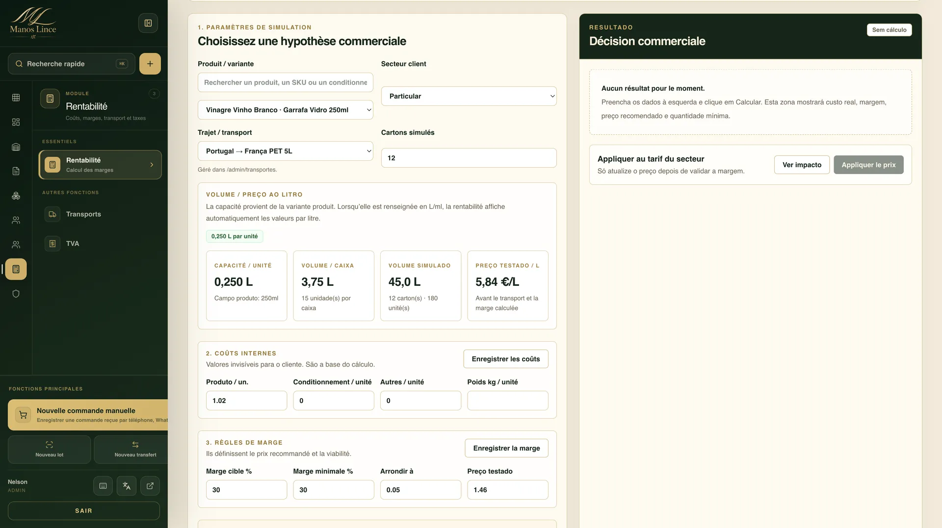 Manos Lince — Simulation de rentabilité et décision commerciale